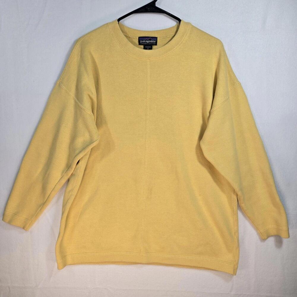 Vintage Patagonia Organic Cotton Sweater Women's Yellow Size Large Long Sleeve